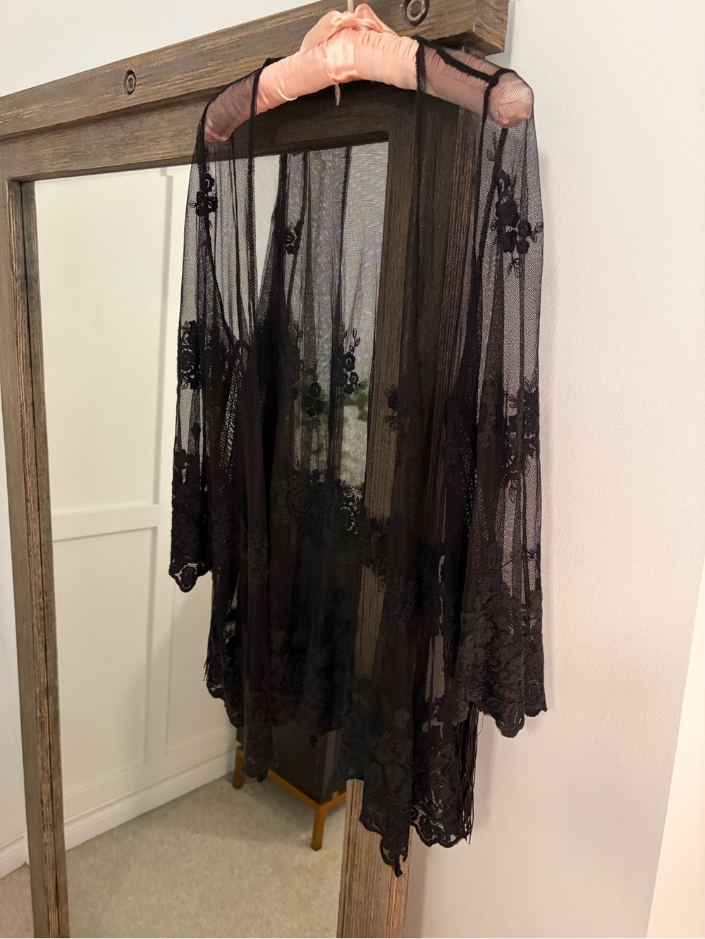 Sheer Black Lace Kimono Robe - Women's Intimates